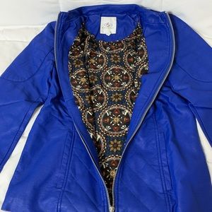 OSO Casuals Royal Blue Faux Leather Jacket with Silky Lined Interior, Size Small